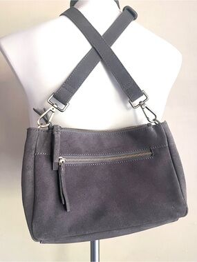 Minimalist genuine suede crossbody bag in Charcoal Grey